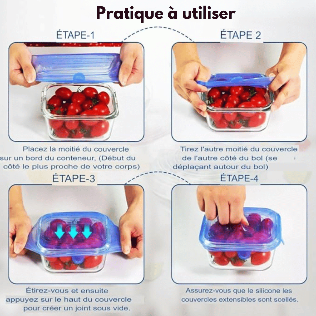Couvercle de conservation extensible en silicone rond-Lot de 6