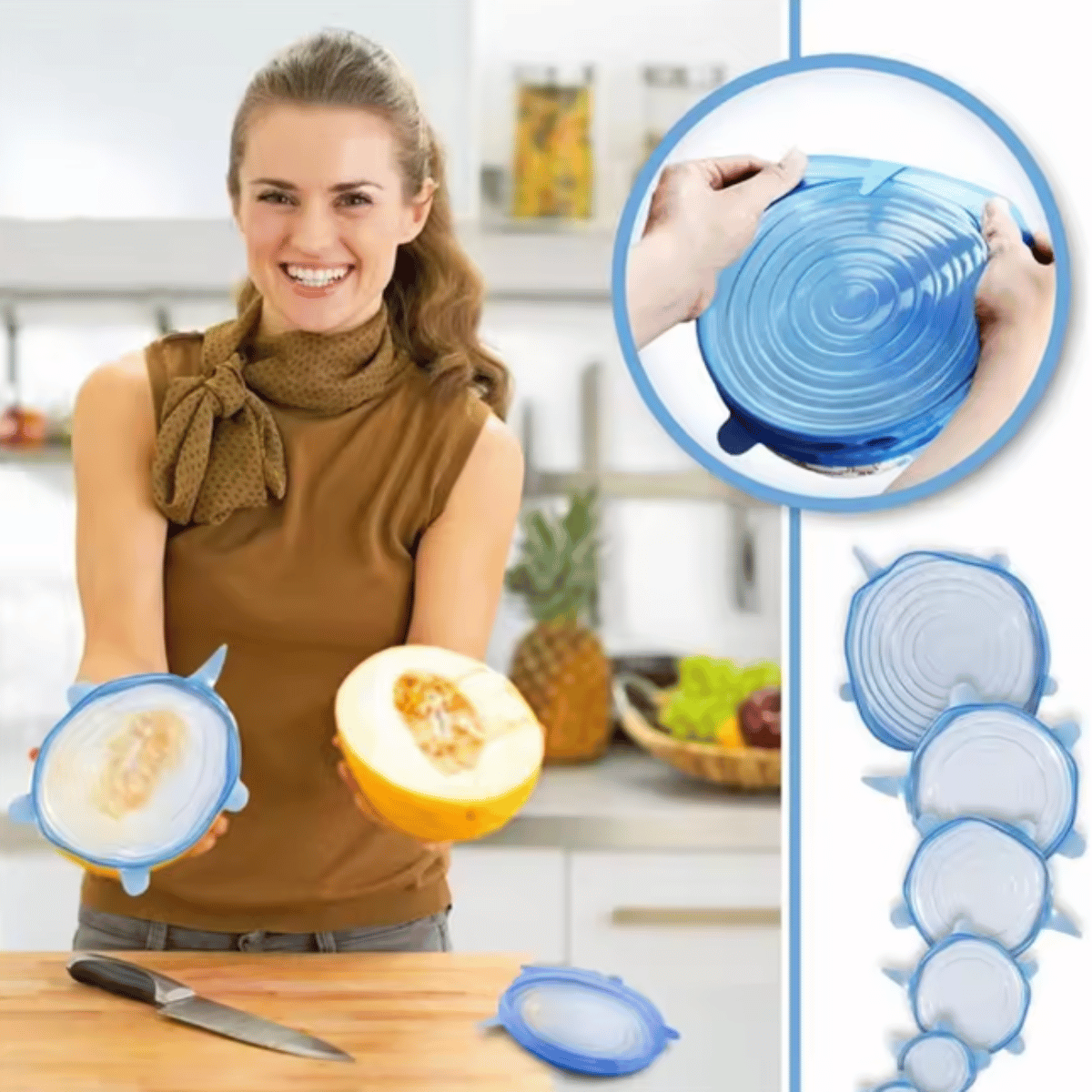 Couvercle de conservation extensible en silicone rond-Lot de 6