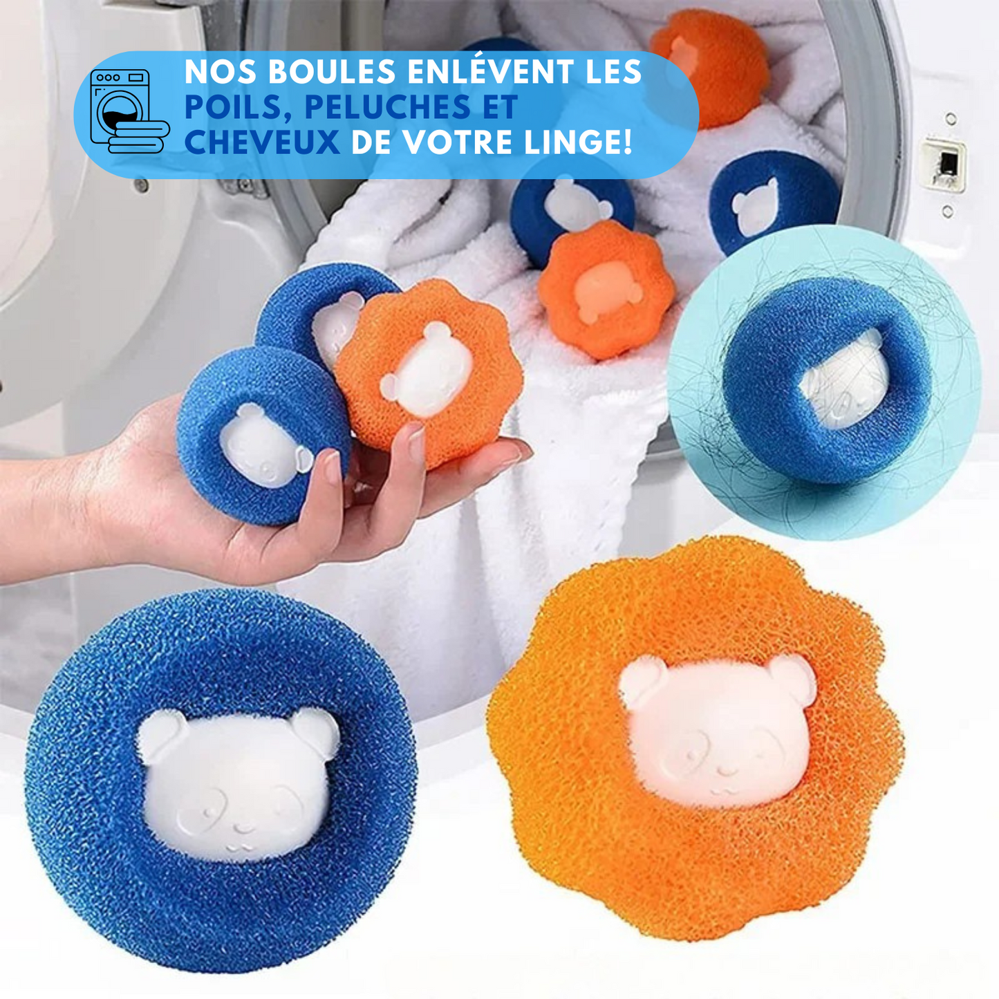 Lot de 3 Boules Anti-Poils – Machine à laver