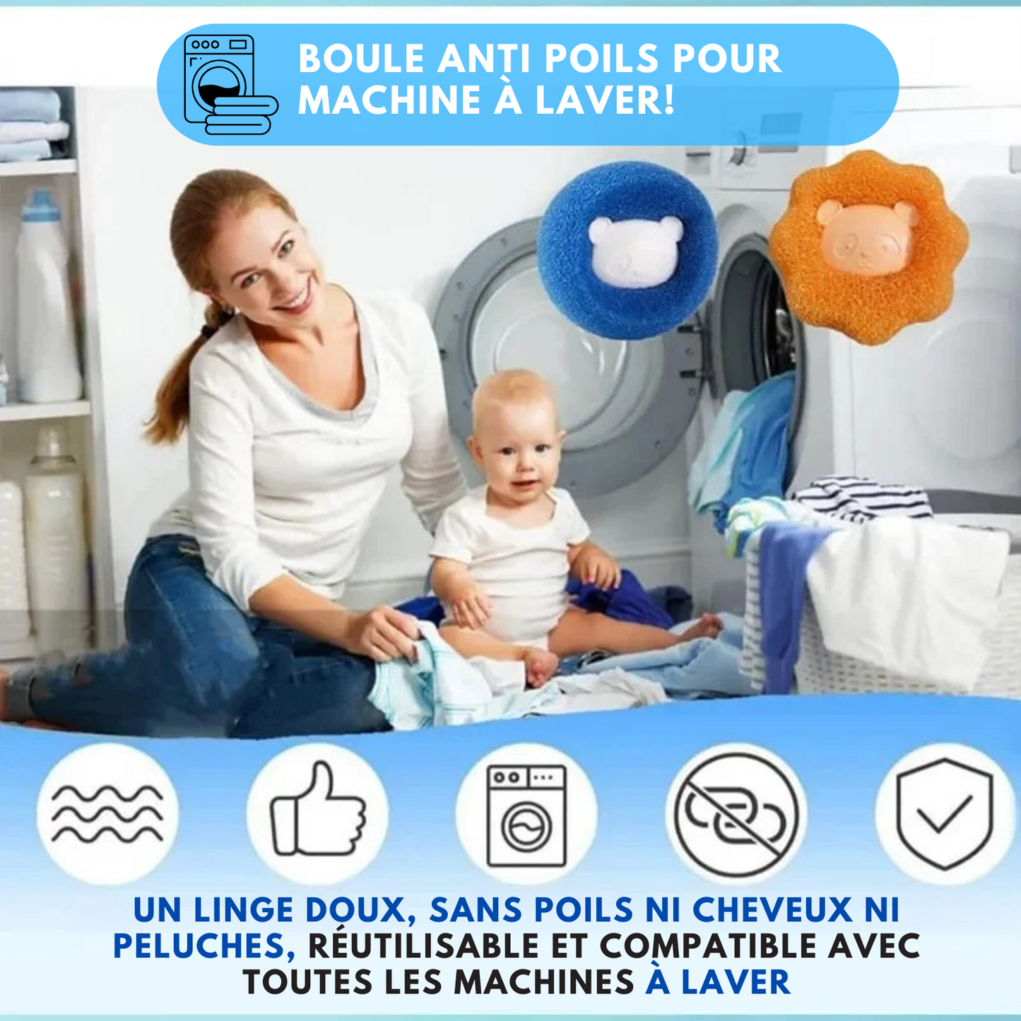 Lot de 3 Boules Anti-Poils – Machine à laver