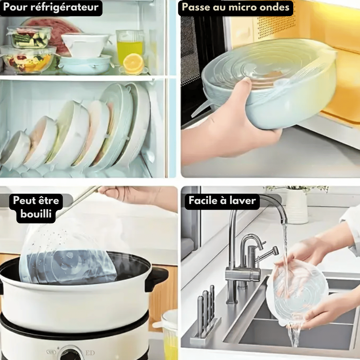 Couvercle de conservation extensible en silicone rond-Lot de 6