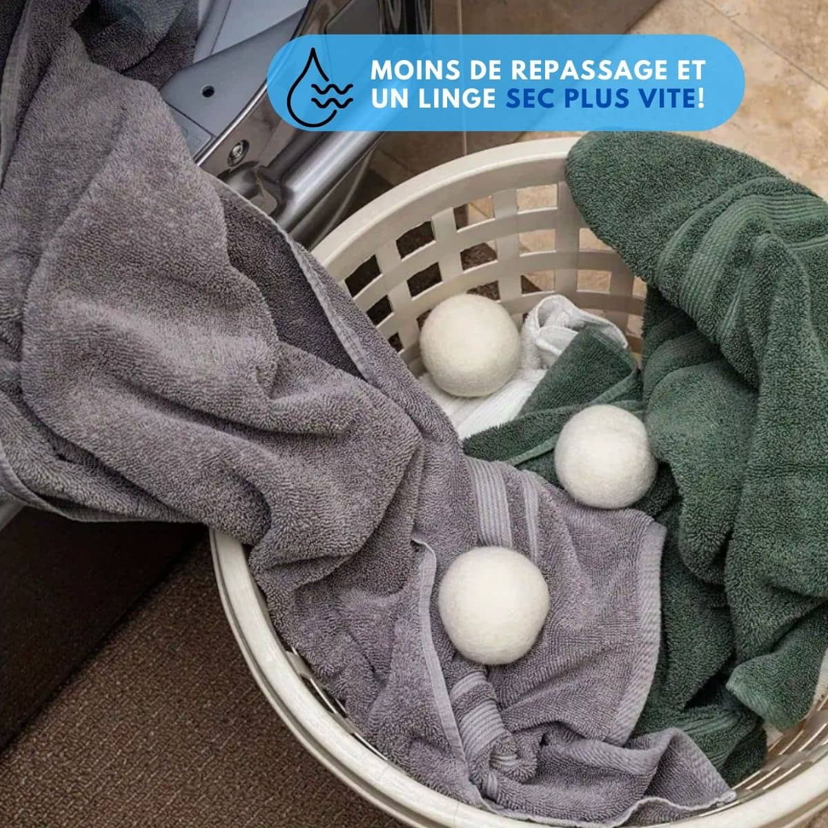 moins de repassage et un linge sec plus vite avec les balles de séchage