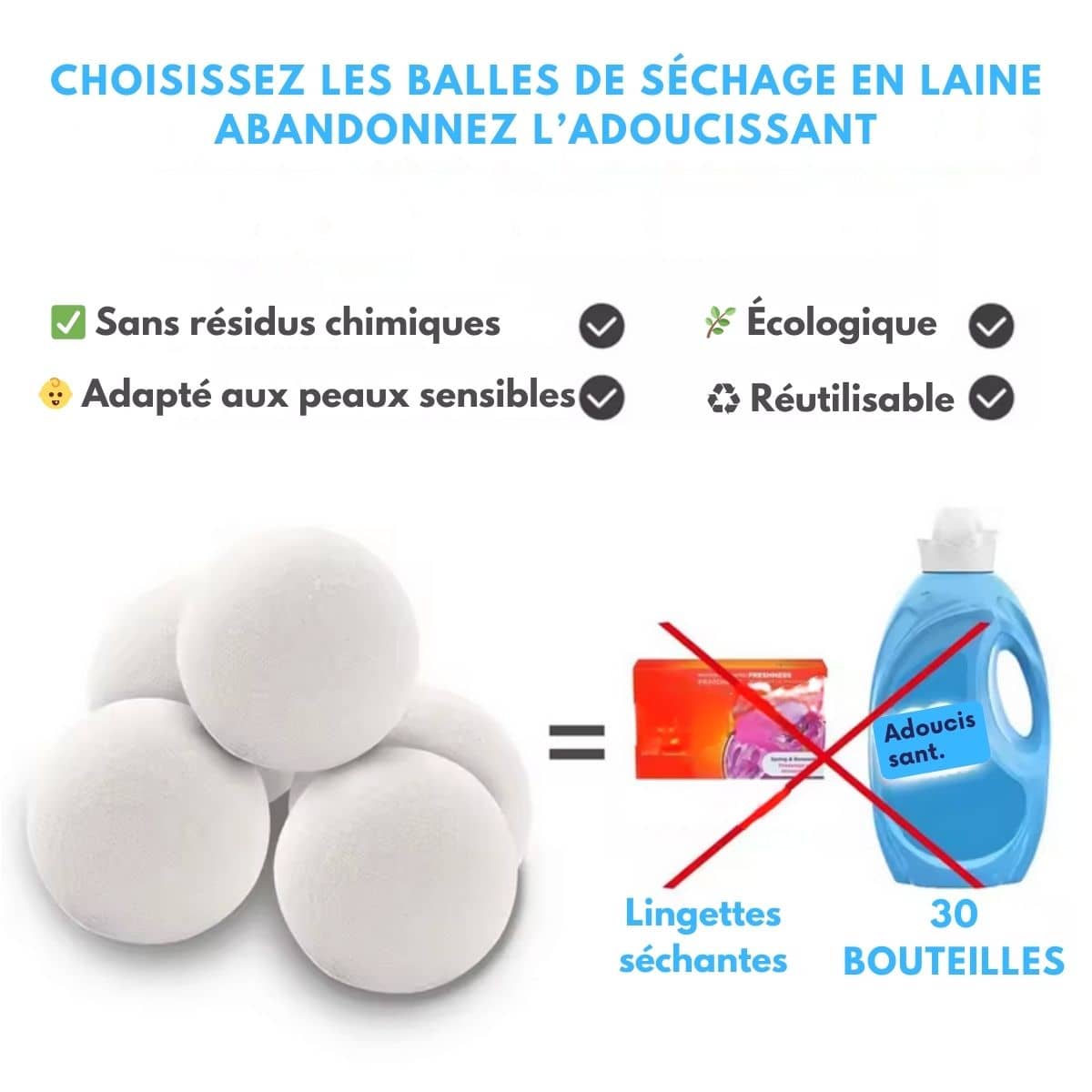 balle de séchage en laine économie d'énergie et d'adoucissant