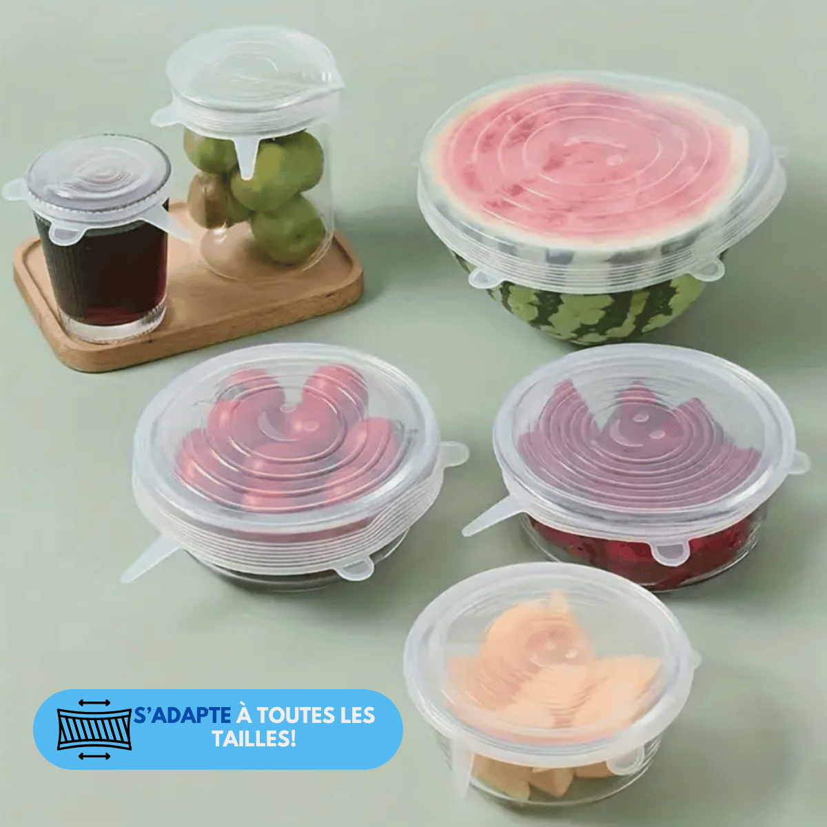 Couvercle de conservation extensible en silicone rond-Lot de 6