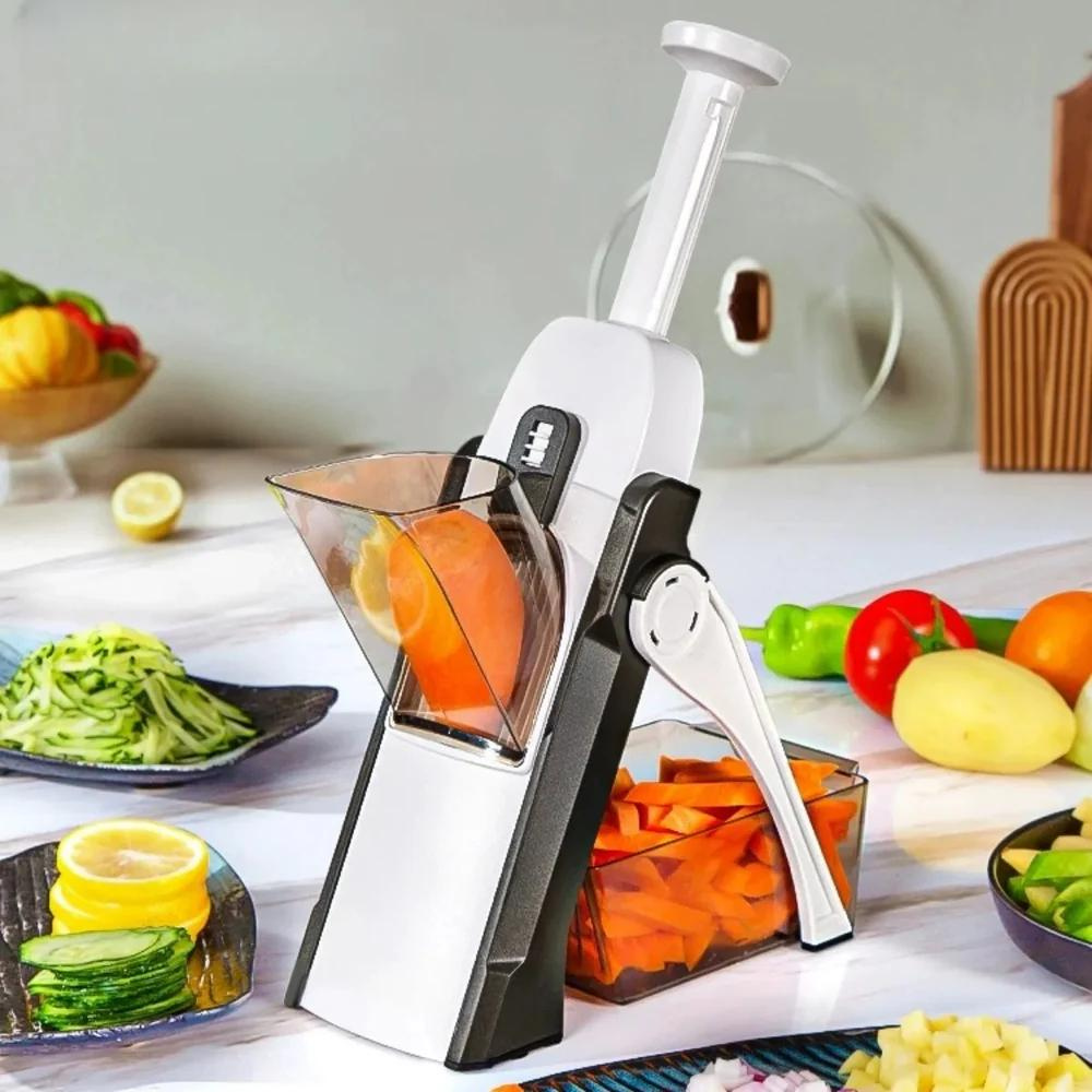 Mandoline Professionnelle – Découpe rapide et précise des légumes et fruits. Lames en acier inoxydable ultra-tranchantes pour un tranchage parfait en quelques secondes. Réglable pour différentes épaisseurs, sécurisée et facile à utiliser. Idéale pour une cuisine rapide et efficace